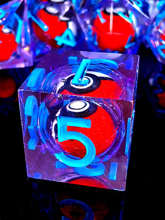 DnD Dice Set - 7-Piece Resin Dice with Spinning Dragon Eye Core, Transparent Blue for RPG & Tabletop Games