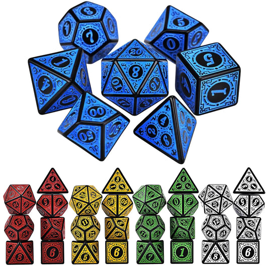 7Pcs/Set DND Dice D4~D20 Multi Sides Polyhedral Edge for Dungeon and Dragon Board Table Game Math Tabletop RPG D&D Accessories