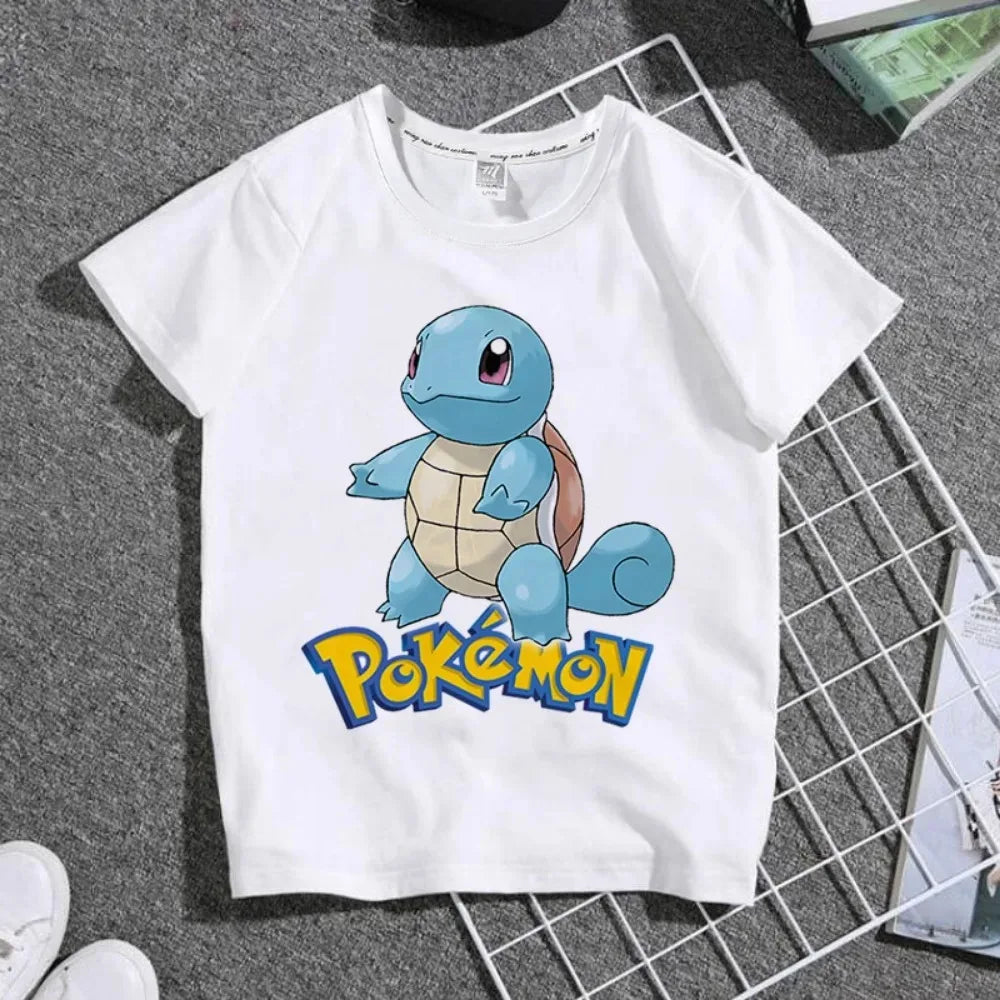 Pokemon Pikachu T-shirt Fashion Cartoon Charmander Eevee Summer Outdoor Leisure Boys and Girls Short Sleeve Child Holiday Gifts