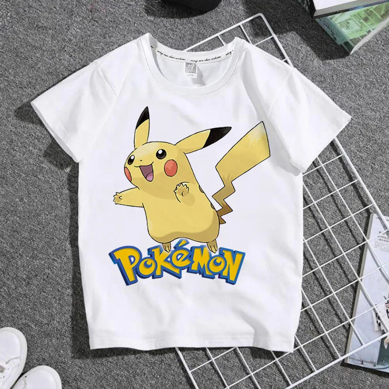 Pokemon Pikachu T-shirt Fashion Cartoon Charmander Eevee Summer Outdoor Leisure Boys and Girls Short Sleeve Child Holiday Gifts
