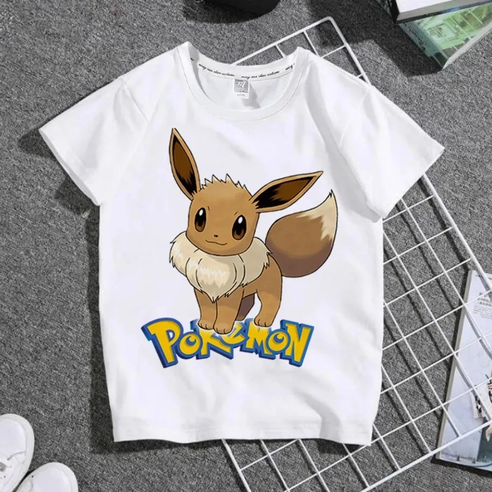 Pokemon Pikachu T-shirt Fashion Cartoon Charmander Eevee Summer Outdoor Leisure Boys and Girls Short Sleeve Child Holiday Gifts