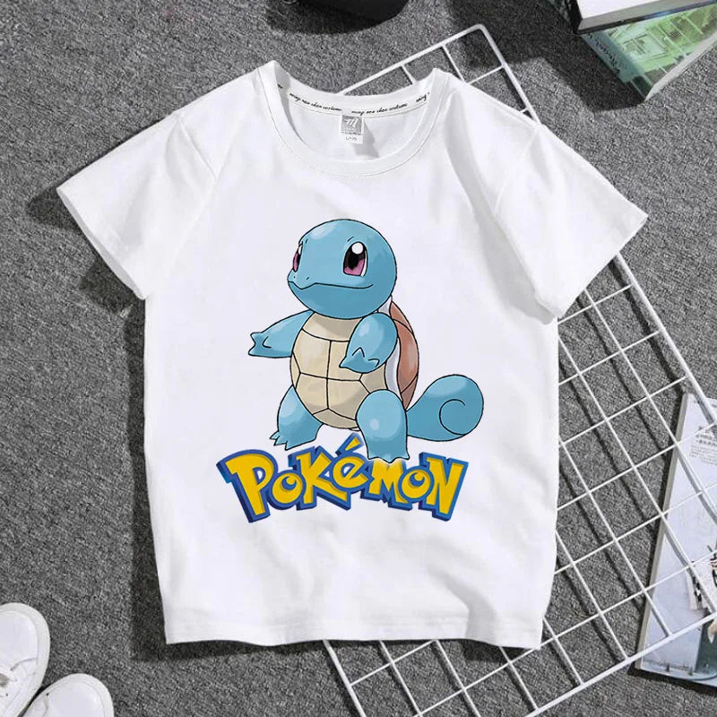 Pokemon Pikachu T-shirt Fashion Cartoon Charmander Eevee Summer Outdoor Leisure Boys and Girls Short Sleeve Child Holiday Gifts