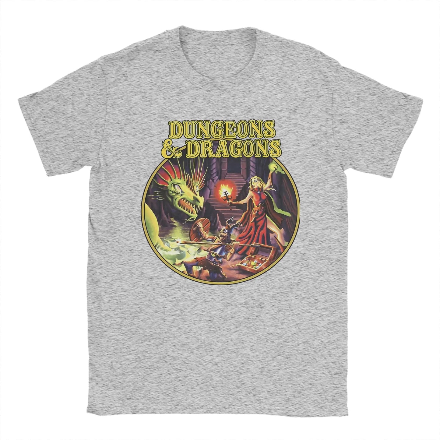 Dungeon Dragon DnD T Shirts Men Pure Cotton Vintage T-Shirts O Neck Tee Shirt Short Sleeve Clothes Adult