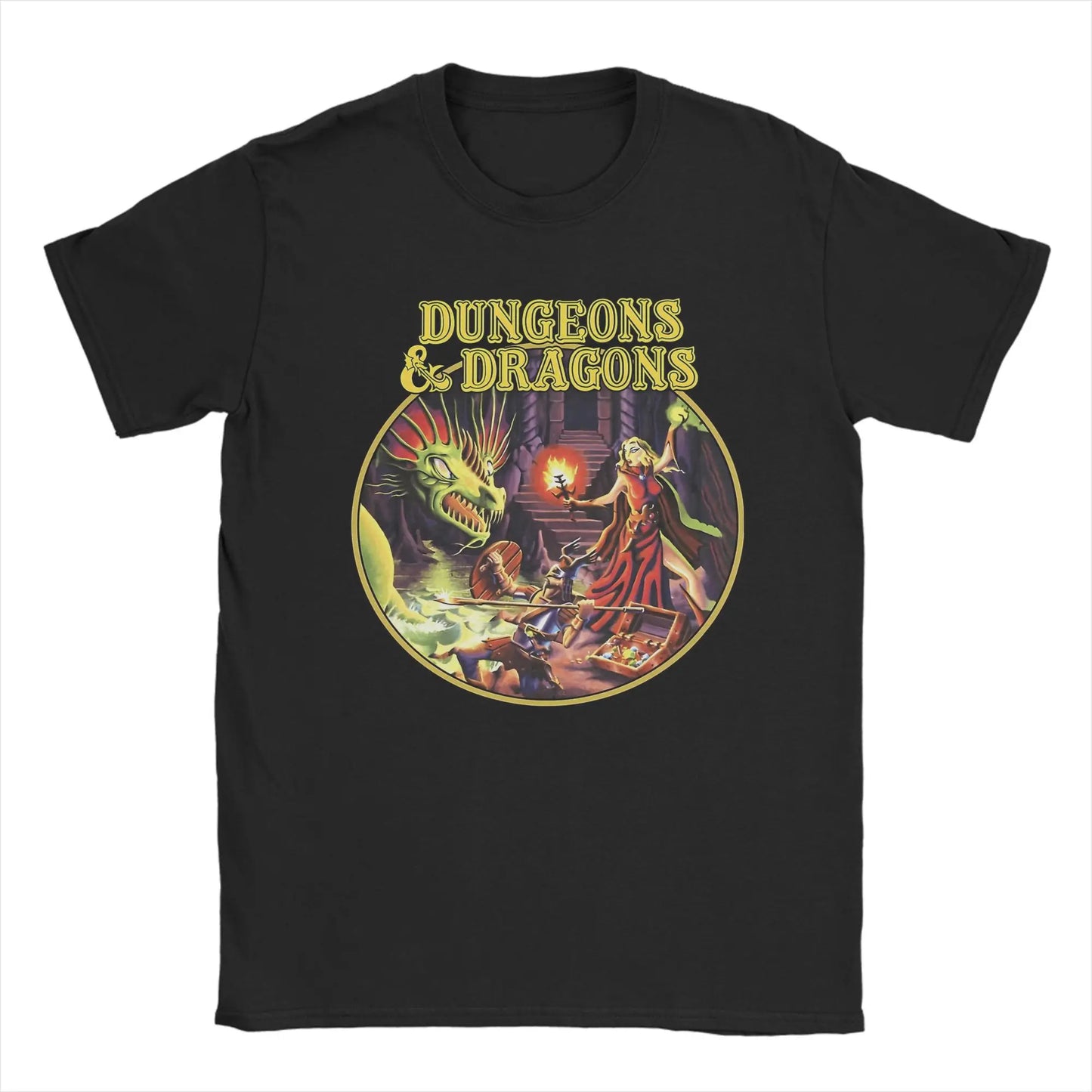 Dungeon Dragon DnD T Shirts Men Pure Cotton Vintage T-Shirts O Neck Tee Shirt Short Sleeve Clothes Adult