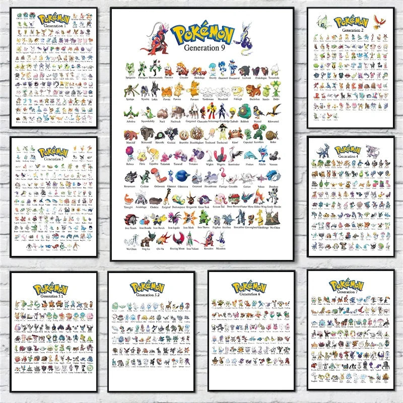 Classic Anime Pokemon Peripherals Kawaii Pikachu Poster Kids Bedroom Decoration Art Watercolor Pictures Canvas Painting Cuadros