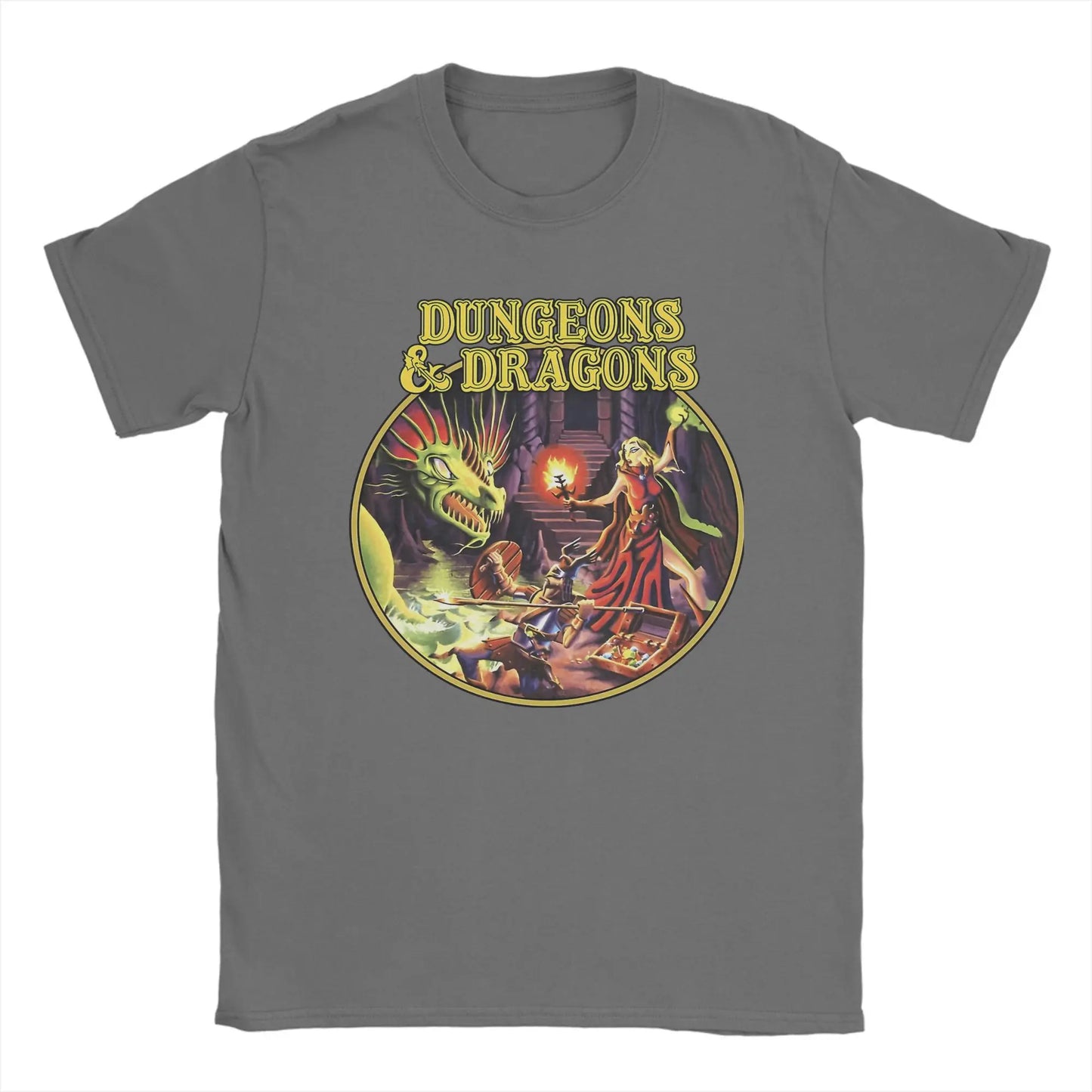 Dungeon Dragon DnD T Shirts Men Pure Cotton Vintage T-Shirts O Neck Tee Shirt Short Sleeve Clothes Adult