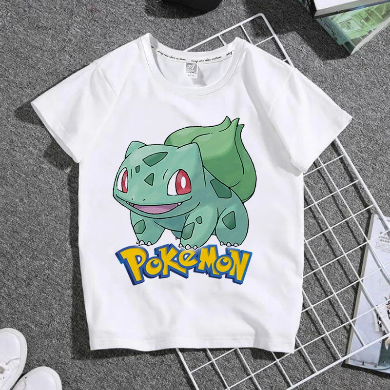 Pokemon Pikachu T-shirt Fashion Cartoon Charmander Eevee Summer Outdoor Leisure Boys and Girls Short Sleeve Child Holiday Gifts