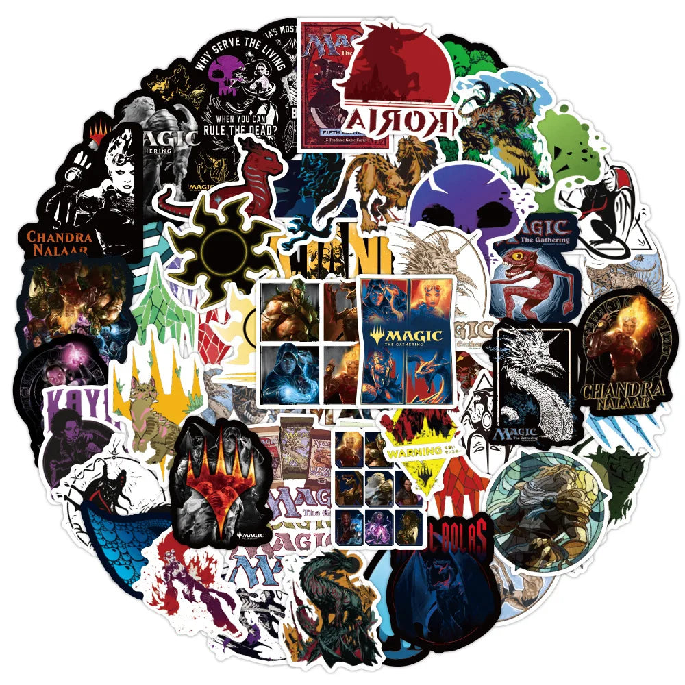 50-Pack Magic-Themed MTG Waterproof Stickers – Fantasy Decals for Laptops, Scrapbooks, Phones, and More