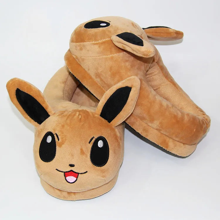 28cm Pokemon Anime Eevee Umbreon Pikachu Cute Animal Cartoon Plush Indoor Adult Slippers Stuffed Shoes Toys