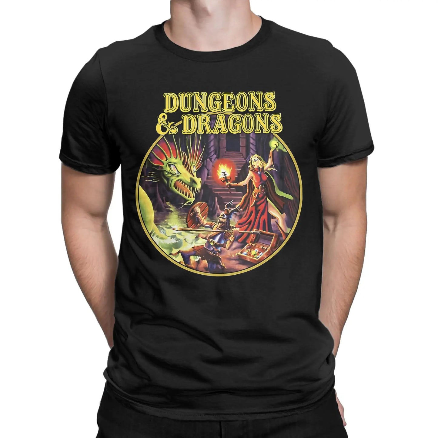 Dungeon Dragon DnD T Shirts Men Pure Cotton Vintage T-Shirts O Neck Tee Shirt Short Sleeve Clothes Adult