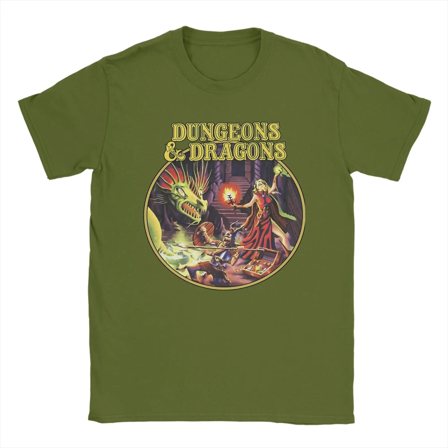 Dungeon Dragon DnD T Shirts Men Pure Cotton Vintage T-Shirts O Neck Tee Shirt Short Sleeve Clothes Adult