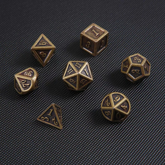 7PCS Metal Polyhedral DND Dice Bronze DND Game Dice for RPG Dungeons and Dragons DND RPG MTG D20 D12 D10 D8 D6 D4 Table Game