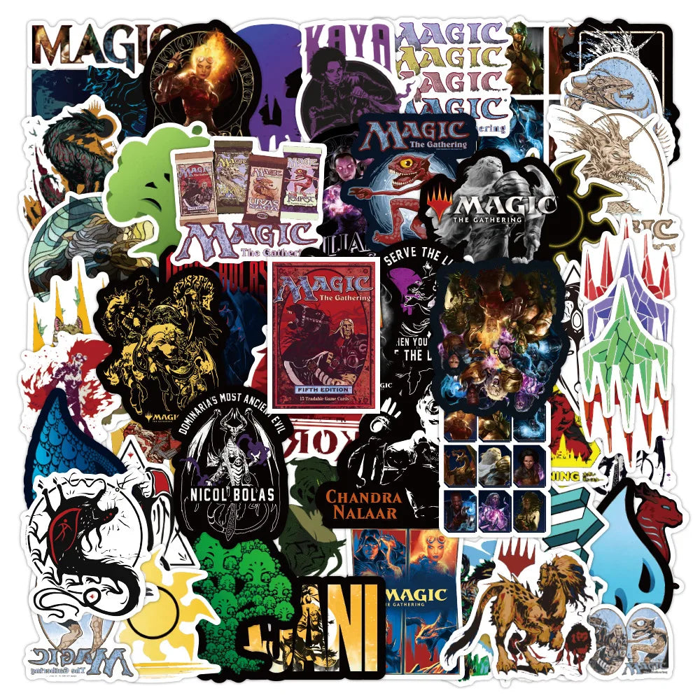 50-Pack Magic-Themed MTG Waterproof Stickers – Fantasy Decals for Laptops, Scrapbooks, Phones, and More