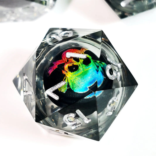 DnD Dice Set with Spinning Dragon Eye Core - 7pc Resin Polyhedral Gray Dice for Dungeons and Dragons RPG Games