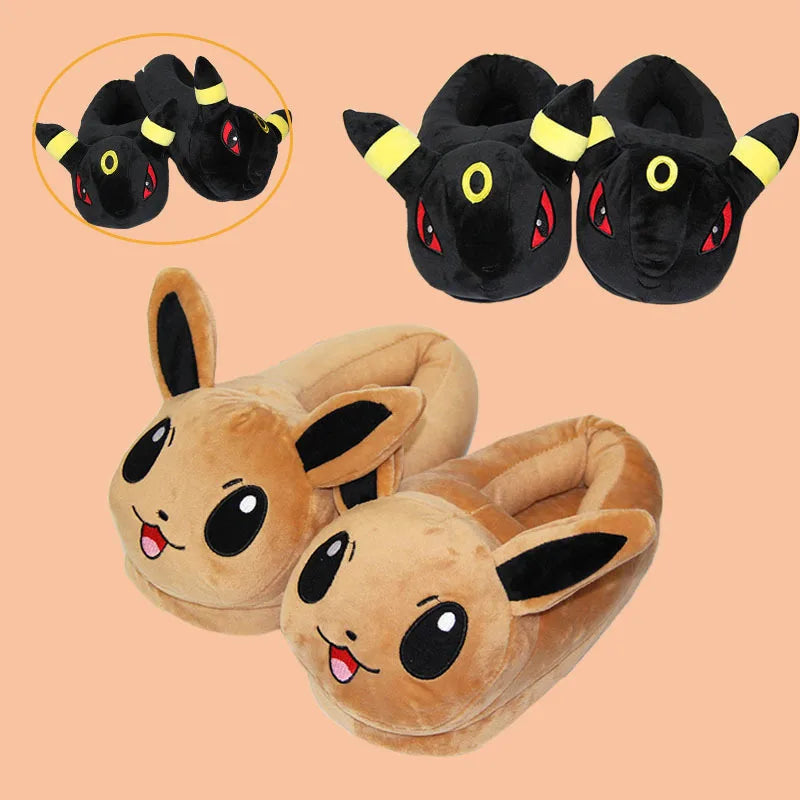 28cm Pokemon Anime Eevee Umbreon Pikachu Cute Animal Cartoon Plush Indoor Adult Slippers Stuffed Shoes Toys