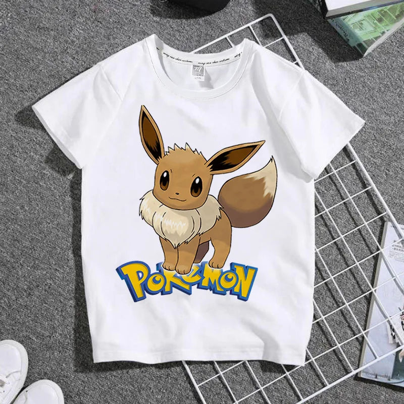 Pokemon Pikachu T-shirt Fashion Cartoon Charmander Eevee Summer Outdoor Leisure Boys and Girls Short Sleeve Child Holiday Gifts