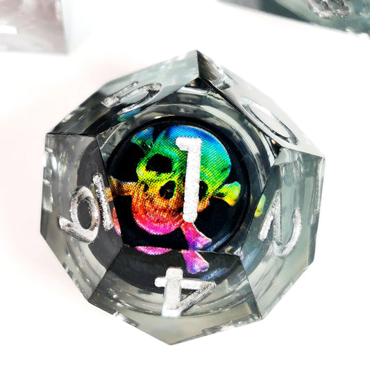 DnD Dice Set with Spinning Dragon Eye Core - 7pc Resin Polyhedral Gray Dice for Dungeons and Dragons RPG Games