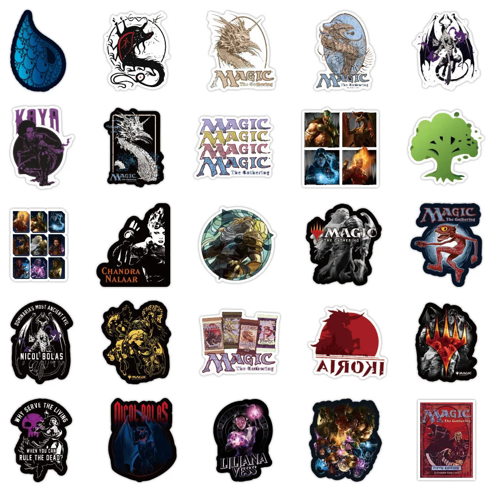 50-Pack Magic-Themed MTG Waterproof Stickers – Fantasy Decals for Laptops, Scrapbooks, Phones, and More