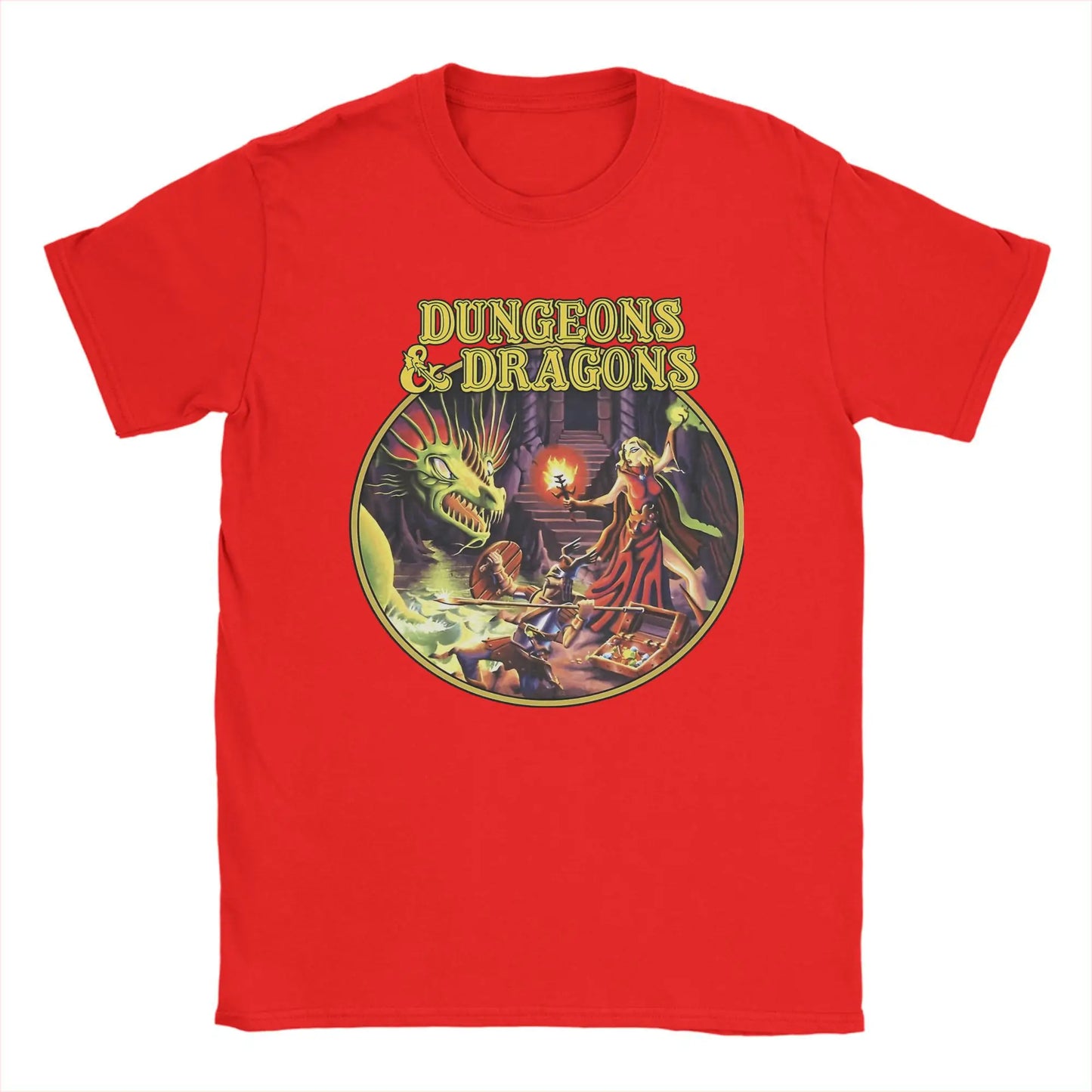 Dungeon Dragon DnD T Shirts Men Pure Cotton Vintage T-Shirts O Neck Tee Shirt Short Sleeve Clothes Adult