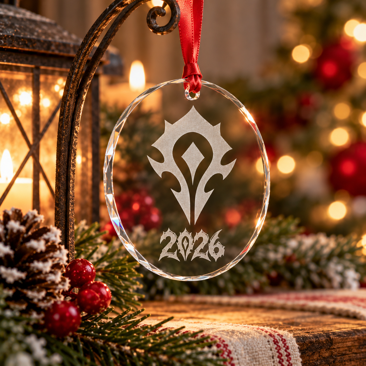 Horde Christmas Ornament 2026, World of Warcraft Inspired, Engraved Glass Ornament, Gamer Christmas Gift, WoW Horde Holiday Decor