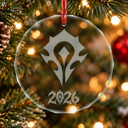 Horde Christmas Ornament 2026, World of Warcraft Inspired, Engraved Glass Ornament, Gamer Christmas Gift, WoW Horde Holiday Decor