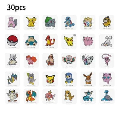 30pcs/set Pikachu Anime Pokemon Cloth Patch Clothes Sticker Sew on Embroidery Patche Applique Iron on Clothing Cartoon DIY Decor