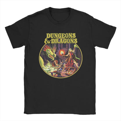 Dungeon Dragon DnD T Shirts Men Pure Cotton Vintage T-Shirts O Neck  Tee Shirt Short Sleeve Clothes Adult