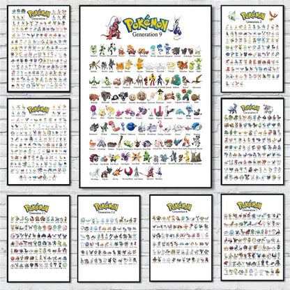 Classic Anime Pokemon Peripherals Kawaii Pikachu Poster Kids Bedroom Decoration Art Watercolor Pictures Canvas Painting Cuadros