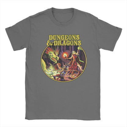 Dungeon Dragon DnD T Shirts Men Pure Cotton Vintage T-Shirts O Neck  Tee Shirt Short Sleeve Clothes Adult