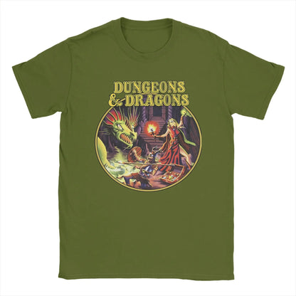 Dungeon Dragon DnD T Shirts Men Pure Cotton Vintage T-Shirts O Neck  Tee Shirt Short Sleeve Clothes Adult