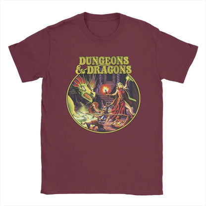 Dungeon Dragon DnD T Shirts Men Pure Cotton Vintage T-Shirts O Neck  Tee Shirt Short Sleeve Clothes Adult