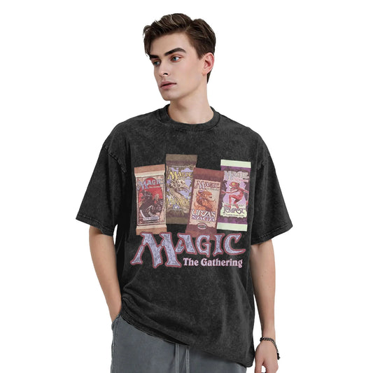 Magic Games Gathering MTG Washed T Shirt Streetwear T-Shirt Planeswalker Mandala Tees for Men Women 100% Cotton Oversize Printed